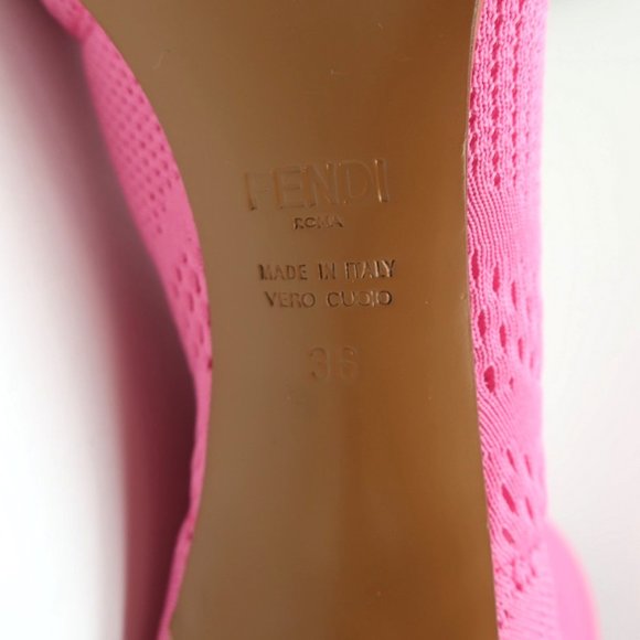 FENDI FFRAME JACQUARD MESH KNIT ANKLE BOOTS PINK SIZE 36 POINTED TOE HEEL - Picture 11 of 11